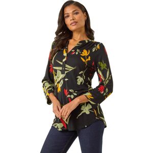 Roman Women's Floral Print Notch Neck Top in Black Size: 12 Black 12 Roman Women's Floral Print Notch Neck Top in Black Size: 12 Black 12