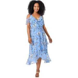 Roman Women's Petite Floral Cold Shoulder Midi Wrap Dress in Blue Size: 12 Blue 12 Roman Women's Petite Floral Cold Shoulder Midi Wrap Dress in Blue Size: 12 Blue 12