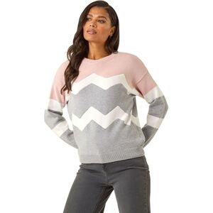 Roman Women's Colour Block Zig Zag Knit Jumper in Pink Size: 16 Pink 16 Roman Women's Colour Block Zig Zag Knit Jumper in Pink Size: 16 Pink 16