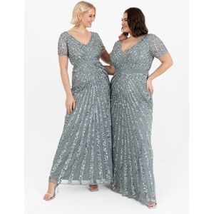 Maya Deluxe Women's Short Sleeve Stripe Embellished Maxi Dress in Teal Size: 12 Teal 12 Maya Deluxe Women's Short Sleeve Stripe Embellished Maxi Dress in Teal Size: 12 Teal 12