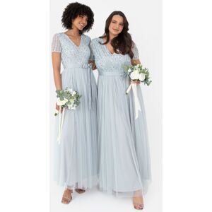 Maya Deluxe Women's Belted Stripe Embellished Maxi Dress in Pale Blue Size: 18 Pale Blue 18 Maya Deluxe Women's Belted Stripe Embellished Maxi Dress in Pale Blue Size: 18 Pale Blue 18