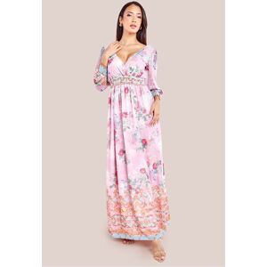 Goddiva Women's Chiffon Wrap Border Floral Print Maxi Dress in Pink Size: 14 Pink 14 Goddiva Women's Chiffon Wrap Border Floral Print Maxi Dress in Pink Size: 14 Pink 14