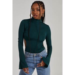Pink Vanilla Women's Slinky Cut Out Flare Sleeve Bodysuit in Green Size: 8 Green 8 Pink Vanilla Women's Slinky Cut Out Flare Sleeve Bodysuit in Green Size: 8 Green 8