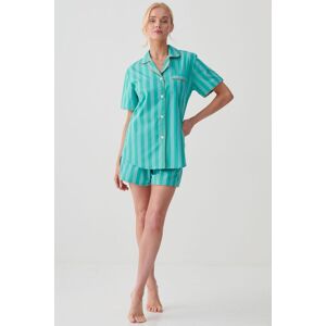British Boxers Women's "New York Turquoise Stripe" Crisp Cotton Short Pyjama Set Size: Small Turquoise S British Boxers Women's "New York Turquoise Stripe" Crisp Cotton Short Pyjama Set Size: Small Turquoise S