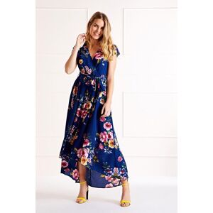 Mela Women's Blue Floral Wrap Over Dipped Hem Midi Dress in Navy Size: 26 Navy 26 Mela Women's Blue Floral Wrap Over Dipped Hem Midi Dress in Navy Size: 26 Navy 26