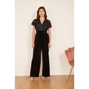 Yumi Women's Black Sequin Embellished Velvet Jumpsuit With Angel Sleeves Size: 14 Black 14 Yumi Women's Black Sequin Embellished Velvet Jumpsuit With Angel Sleeves Size: 14 Black 14