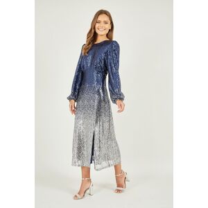 Yumi Women's Navy & Silver Sequin Ombre Long Sleeve Midi Dress Size: 10 Navy 10 Yumi Women's Navy & Silver Sequin Ombre Long Sleeve Midi Dress Size: 10 Navy 10