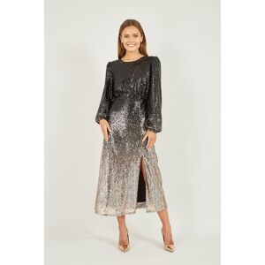 Yumi Women's Black & Gold Sequin Ombre Long Sleeve Midi Dress Size: 8 Black 8 Yumi Women's Black & Gold Sequin Ombre Long Sleeve Midi Dress Size: 8 Black 8