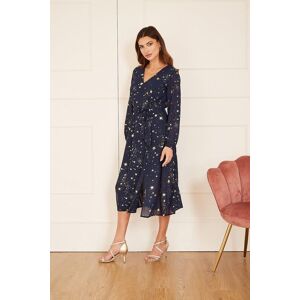 Mela Women's Navy Foil Star Print Long Sleeve Midi Dress Size: 8 Navy 8 Mela Women's Navy Foil Star Print Long Sleeve Midi Dress Size: 8 Navy 8