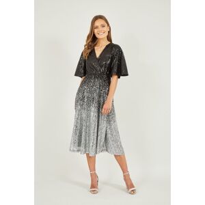 Yumi Women's Black & Silver Ombre Sequin Midi Wrap Dress Size: 10 Black 10 Yumi Women's Black & Silver Ombre Sequin Midi Wrap Dress Size: 10 Black 10