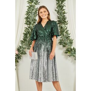 Yumi Women's Green & Silver Ombre Sequin Midi Wrap Dress Size: 12 Green 12 Yumi Women's Green & Silver Ombre Sequin Midi Wrap Dress Size: 12 Green 12