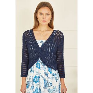 Yumi Women's Navy Crochet Cotton Twisted Bolero Top Size: Large Navy L Yumi Women's Navy Crochet Cotton Twisted Bolero Top Size: Large Navy L