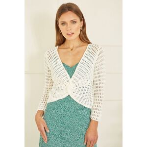 Yumi Women's Ivory Crochet Cotton Twisted Bolero Top Size: Medium Ivory M Yumi Women's Ivory Crochet Cotton Twisted Bolero Top Size: Medium Ivory M