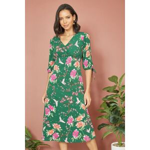 Yumi Women's Green Recycled Crane Print Kimono Midi Dress Size: 10 Green 10 Yumi Women's Green Recycled Crane Print Kimono Midi Dress Size: 10 Green 10