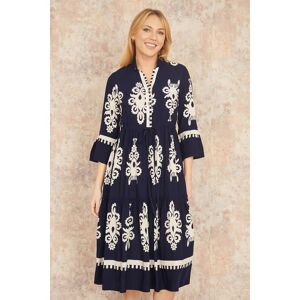 Yumi Women's Navy Viscose Midi Dress With Long Sleeves Size: 12 Navy 12 Yumi Women's Navy Viscose Midi Dress With Long Sleeves Size: 12 Navy 12