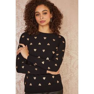 Yumi Women's Black Gold Foil Heart Print Relaxed Fit Jumper Size: Small Black S Yumi Women's Black Gold Foil Heart Print Relaxed Fit Jumper Size: Small Black S
