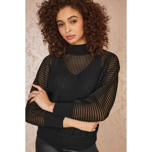 Yumi Women's Black Sheer Roll Neck Jumper With Knitted Vest Top Size: Large Black L Yumi Women's Black Sheer Roll Neck Jumper With Knitted Vest Top Size: Large Black L