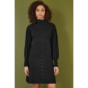 Yumi Women's Black Knitted Button Up Midi Dress With Balloon Sleeves Size: Large Black L Yumi Women's Black Knitted Button Up Midi Dress With Balloon Sleeves Size: Large Black L