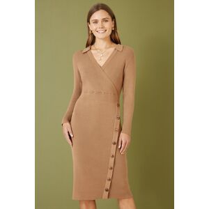 Yumi Women's Brown Knitted Midi Dress With Asymmetric Button Details Size: Large Brown L Yumi Women's Brown Knitted Midi Dress With Asymmetric Button Details Size: Large Brown L