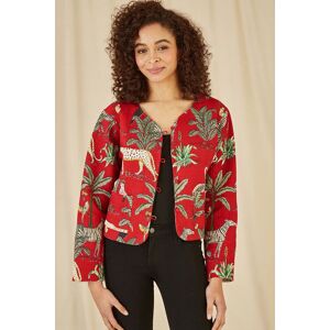 Yumi Women's Red Animal Print Reversible Cotton Cropped Quilted Jacket Size: 12 Red 12 Yumi Women's Red Animal Print Reversible Cotton Cropped Quilted Jacket Size: 12 Red 12