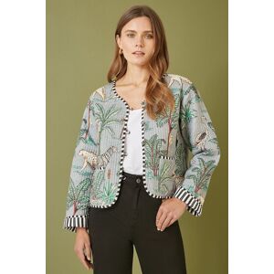 Yumi Women's Grey Animal Print Reversible Cotton Cropped Quilted Jacket Size: 10 Grey 10 Yumi Women's Grey Animal Print Reversible Cotton Cropped Quilted Jacket Size: 10 Grey 10