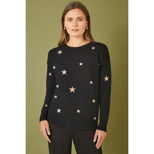 Yumi Women's Black Gold Foil Star Print Relaxed Fit Jumper Size: Medium Black M Yumi Women's Black Gold Foil Star Print Relaxed Fit Jumper Size: Medium Black M