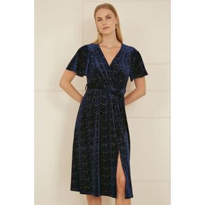 Yumi Women's Navy Velvet Sparkle Wrap Midi Dress Size: 26 Navy 26 Yumi Women's Navy Velvet Sparkle Wrap Midi Dress Size: 26 Navy 26