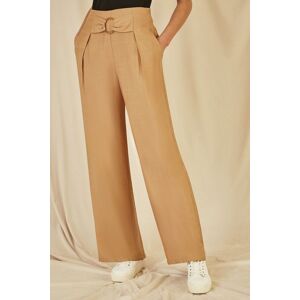 Yumi Women's Brown Wide Leg trousers With Front Buckle Detail Size: 8 Brown 8 Yumi Women's Brown Wide Leg trousers With Front Buckle Detail Size: 8 Brown 8
