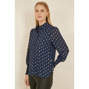 Yumi Women's Navy Diamond Foil Print Top With Ruched Cuff Size: 10 Navy 10 Yumi Women's Navy Diamond Foil Print Top With Ruched Cuff Size: 10 Navy 10