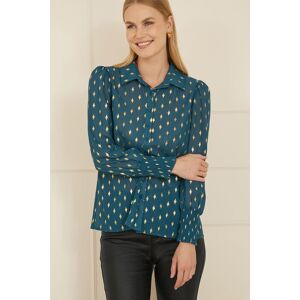 Yumi Women's Teal Diamond Foil Print Top With Ruched Cuff Size: 16 Teal 16 Yumi Women's Teal Diamond Foil Print Top With Ruched Cuff Size: 16 Teal 16