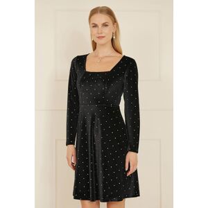 Mela Women's Black Skater Dress With Diamantes & Long Sleeve Size: 12 Black 12 Mela Women's Black Skater Dress With Diamantes & Long Sleeve Size: 12 Black 12