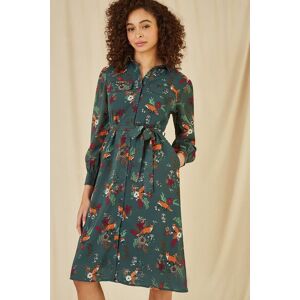 Yumi Women's Green Recycled Fox Print Shirt Midi Dress Size: 12 Green 12 Yumi Women's Green Recycled Fox Print Shirt Midi Dress Size: 12 Green 12