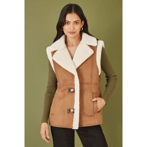 Yumi Women's Brown Sherpa Style Button Up Gilet Size: 10 Brown 10 Yumi Women's Brown Sherpa Style Button Up Gilet Size: 10 Brown 10