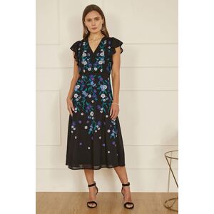 Yumi Women's Black All Over Floral Embroidery Midi Skater Dress Size: 12 Black 12 Yumi Women's Black All Over Floral Embroidery Midi Skater Dress Size: 12 Black 12