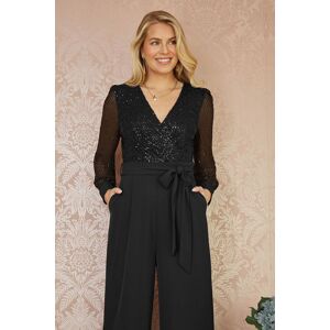 Yumi Women's Black Sequin Jumpsuit With Long Sleeves Size: 16 Black 16 Yumi Women's Black Sequin Jumpsuit With Long Sleeves Size: 16 Black 16