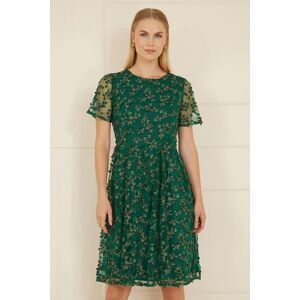 Yumi Women's Green Embroidered Floral Skater Dress Size: 14 Green 14 Yumi Women's Green Embroidered Floral Skater Dress Size: 14 Green 14