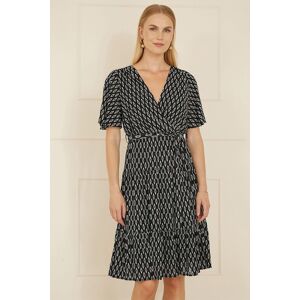 Yumi Women's Black Geo Print Mesh Stretch Midi Skater Dress Size: 10 Black 10 Yumi Women's Black Geo Print Mesh Stretch Midi Skater Dress Size: 10 Black 10