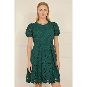 Yumi Women's Green Lace Skater Dress With Puff Sleeves Size: 16 Green 16 Yumi Women's Green Lace Skater Dress With Puff Sleeves Size: 16 Green 16