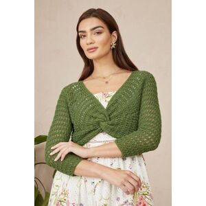 Yumi Women's Green Crochet Cotton Twisted Bolero Top Size: Large Green L Yumi Women's Green Crochet Cotton Twisted Bolero Top Size: Large Green L