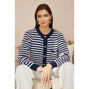 Yumi Women's Navy Stripe Knit Relaxed Fit Cardigan Size: Medium/Large Navy M/L Yumi Women's Navy Stripe Knit Relaxed Fit Cardigan Size: Medium/Large Navy M/L