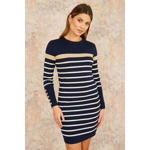 Yumi Women's Navy Striped Knitted Dress With Button Cuff Detail Size: Large Navy L Yumi Women's Navy Striped Knitted Dress With Button Cuff Detail Size: Large Navy L