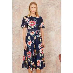 Yumi Women's Navy Mesh Floral Print Midi Dress With Angel Sleeves Size: 12 Navy 12 Yumi Women's Navy Mesh Floral Print Midi Dress With Angel Sleeves Size: 12 Navy 12
