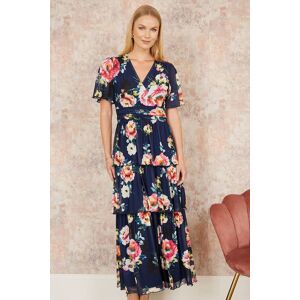 Yumi Women's Navy Floral Mesh Tiered Maxi Dress Size: 22 Navy 22 Yumi Women's Navy Floral Mesh Tiered Maxi Dress Size: 22 Navy 22