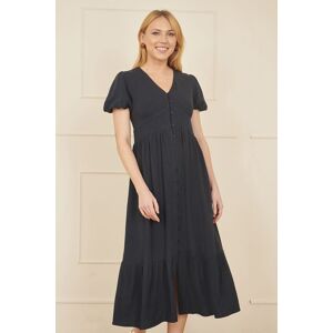 Yumi Women's Navy Viscose Button Through Midi Dress Size: 12 Navy 12 Yumi Women's Navy Viscose Button Through Midi Dress Size: 12 Navy 12