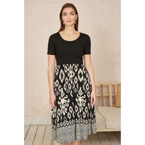 Yumi Women's Black Jersey Stretch Top & Ikat Skirt Midi Dress Size: 10 Black 10 Yumi Women's Black Jersey Stretch Top & Ikat Skirt Midi Dress Size: 10 Black 10