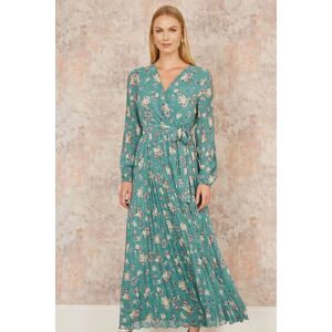 Yumi Women's Mint Green Floral Pleated Long Sleeve Wrap Over Midi Dress Size: 10 Green 10 Yumi Women's Mint Green Floral Pleated Long Sleeve Wrap Over Midi Dress Size: 10 Green 10
