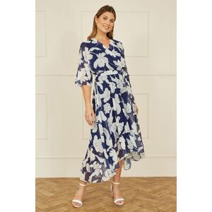 Yumi Women's Navy Mesh Bird & Floral Print Midi Dress With Ruffles Size: 8 Navy 8 Yumi Women's Navy Mesh Bird & Floral Print Midi Dress With Ruffles Size: 8 Navy 8