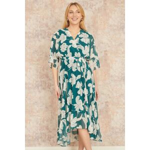 Yumi Women's Green Kimono Sleeves Midi Dip Hem Wrap Midi Dress Size: 12 Green 12 Yumi Women's Green Kimono Sleeves Midi Dip Hem Wrap Midi Dress Size: 12 Green 12
