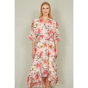 Yumi Women's Ivory Vintage Floral Wrap Midi Dress With Frill Size: 8 Ivory 8 Yumi Women's Ivory Vintage Floral Wrap Midi Dress With Frill Size: 8 Ivory 8