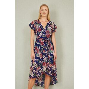 Yumi Women's Blue Floral Wrap Midi Dress With Frill Hem Size: 10 Blue 10 Yumi Women's Blue Floral Wrap Midi Dress With Frill Hem Size: 10 Blue 10
